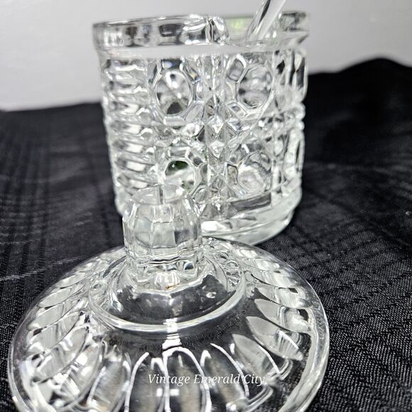 Vtg Indiana Glass Royal Brighton Jam & Sugar Set Beehive Free Emerald Spoon Read - Picture 7 of 12